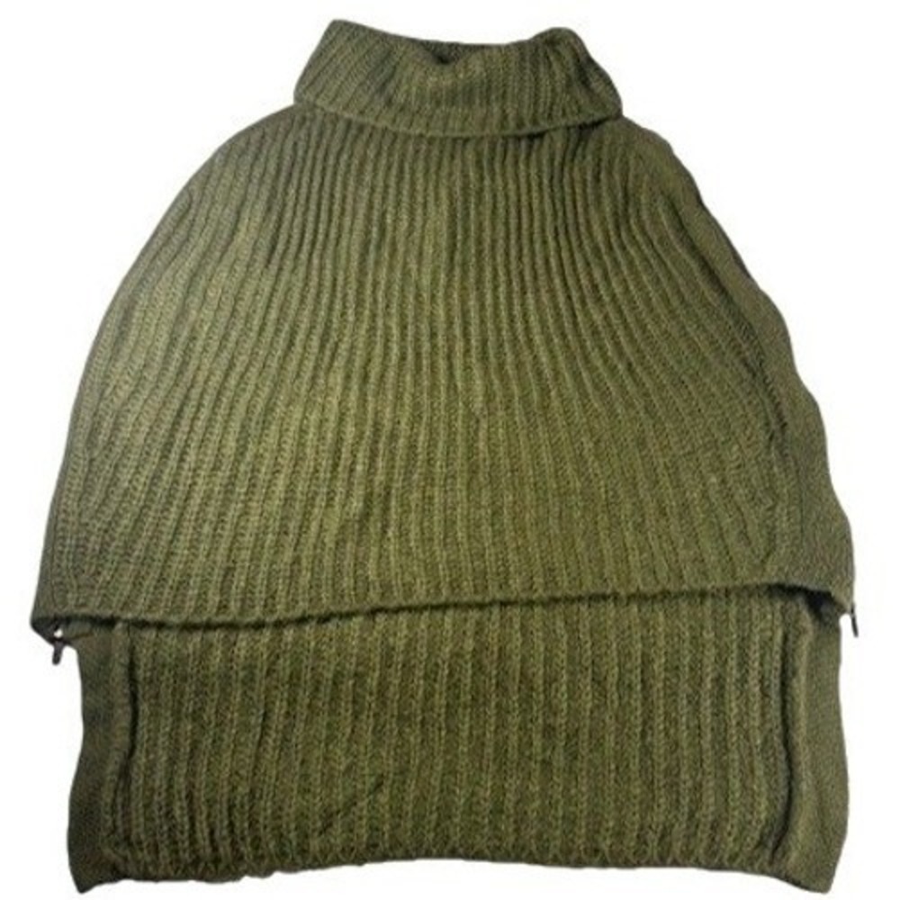 Unbranded Poncho Women ML Olive Green Ribbed Knit Side Zip Turtleneck‎ R11071